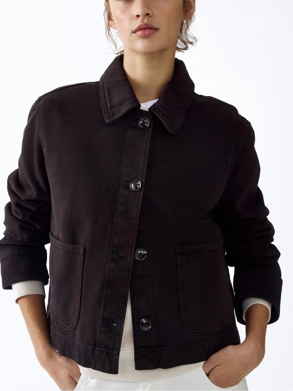 H&M Brown Denim Button-Front Jacket